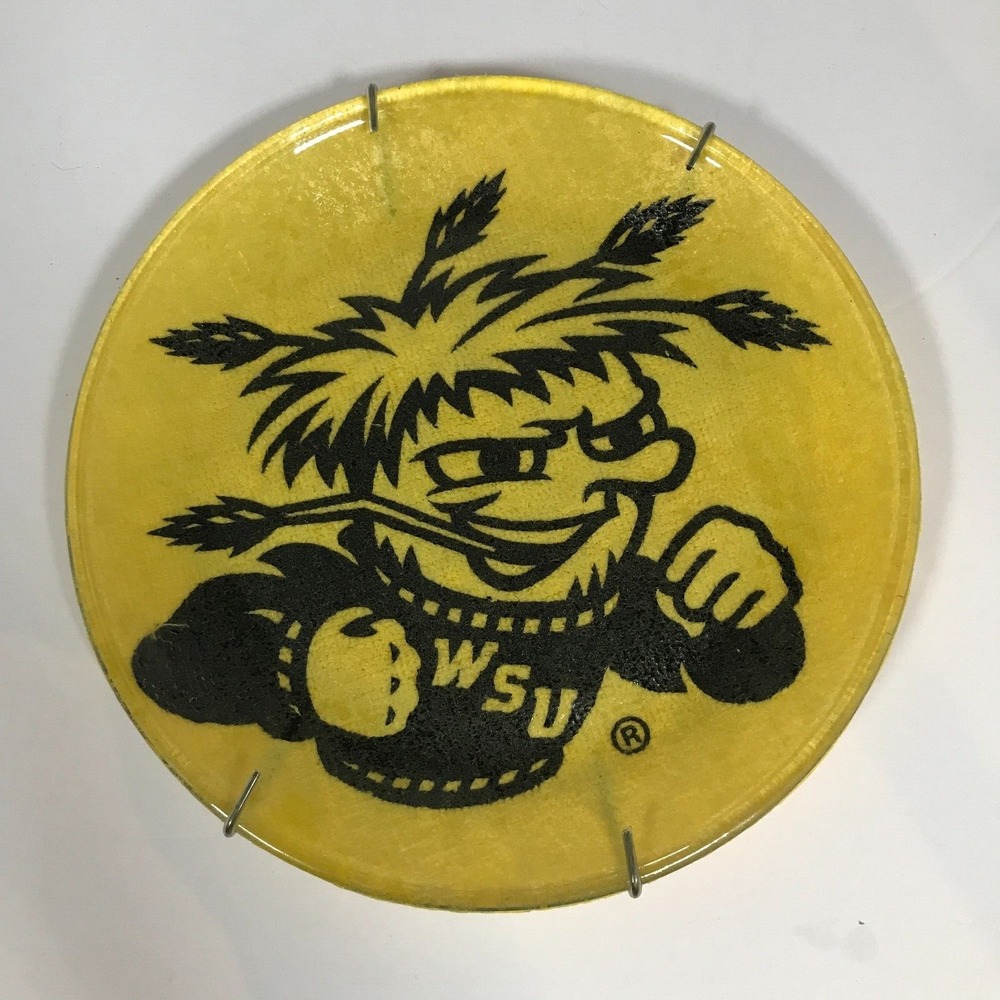 Wichita State WuShock Glass Plate WSU Shockers Mascot Wall Decor Yellow